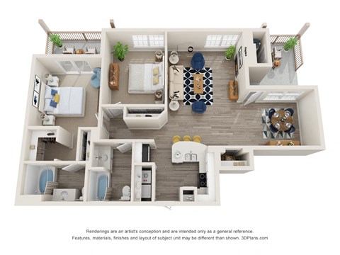 Floor plan for 2 beds, 2 baths, 1260 sqft
